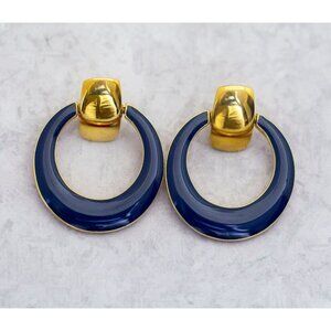Vintage Blue Red Crescent Circle Ring Two Tone Hoop Earrings - C8